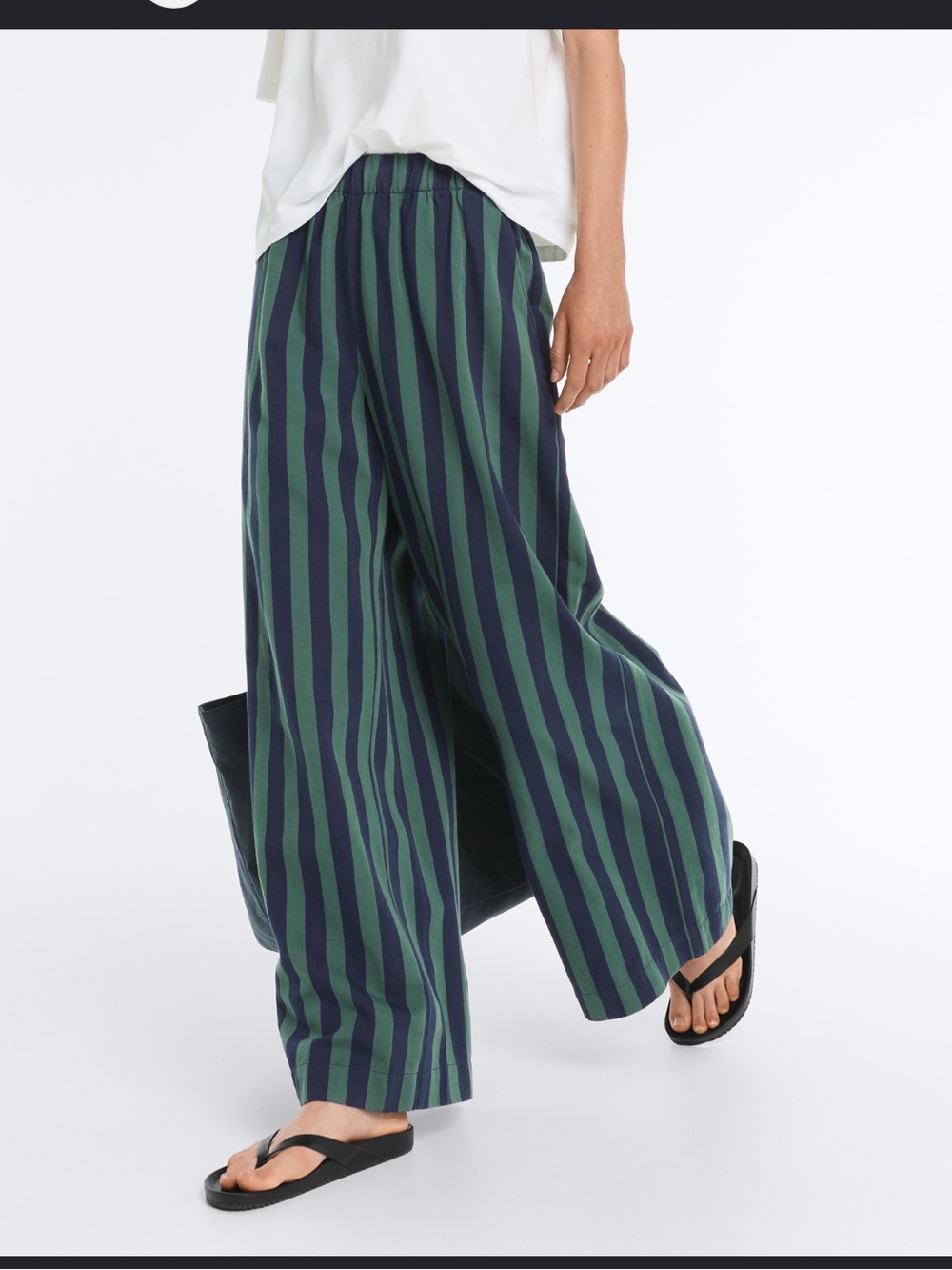 Wide-leg cotton blend striped trousers | OYSHO